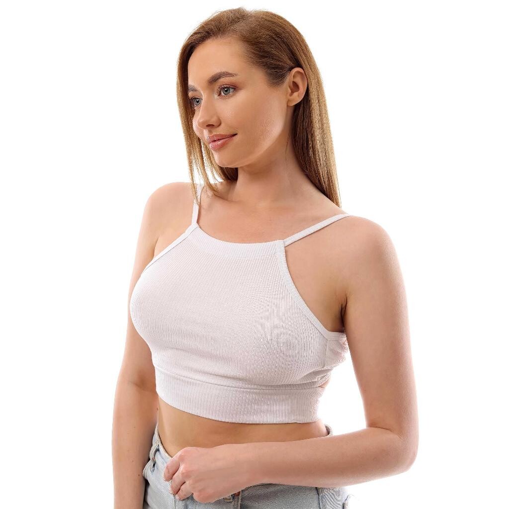 Fitilli Arkadan Bağlamalı Kemerli Crop Top Büstiyer Beyaz 40300 