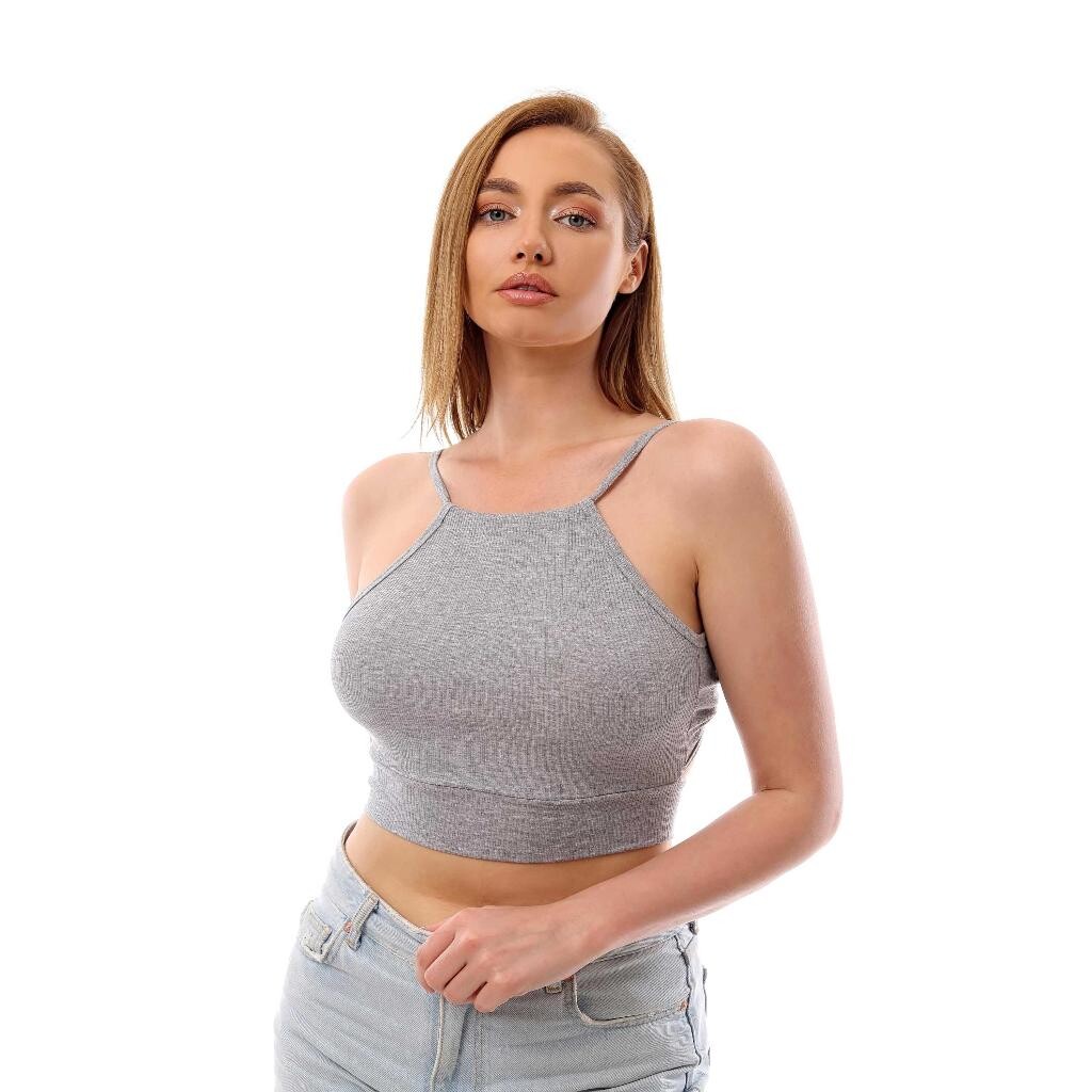 Fitilli Arkadan Bağlamalı Kemerli Crop Top Büstiyer Gri 40300 - 1