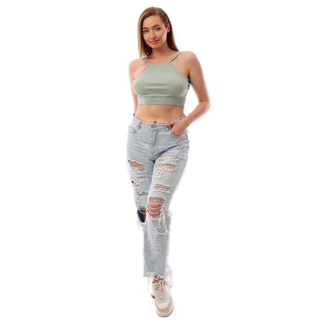 Fitilli Arkadan Bağlamalı Kemerli Crop Top Büstiyer mint 40300 - 2