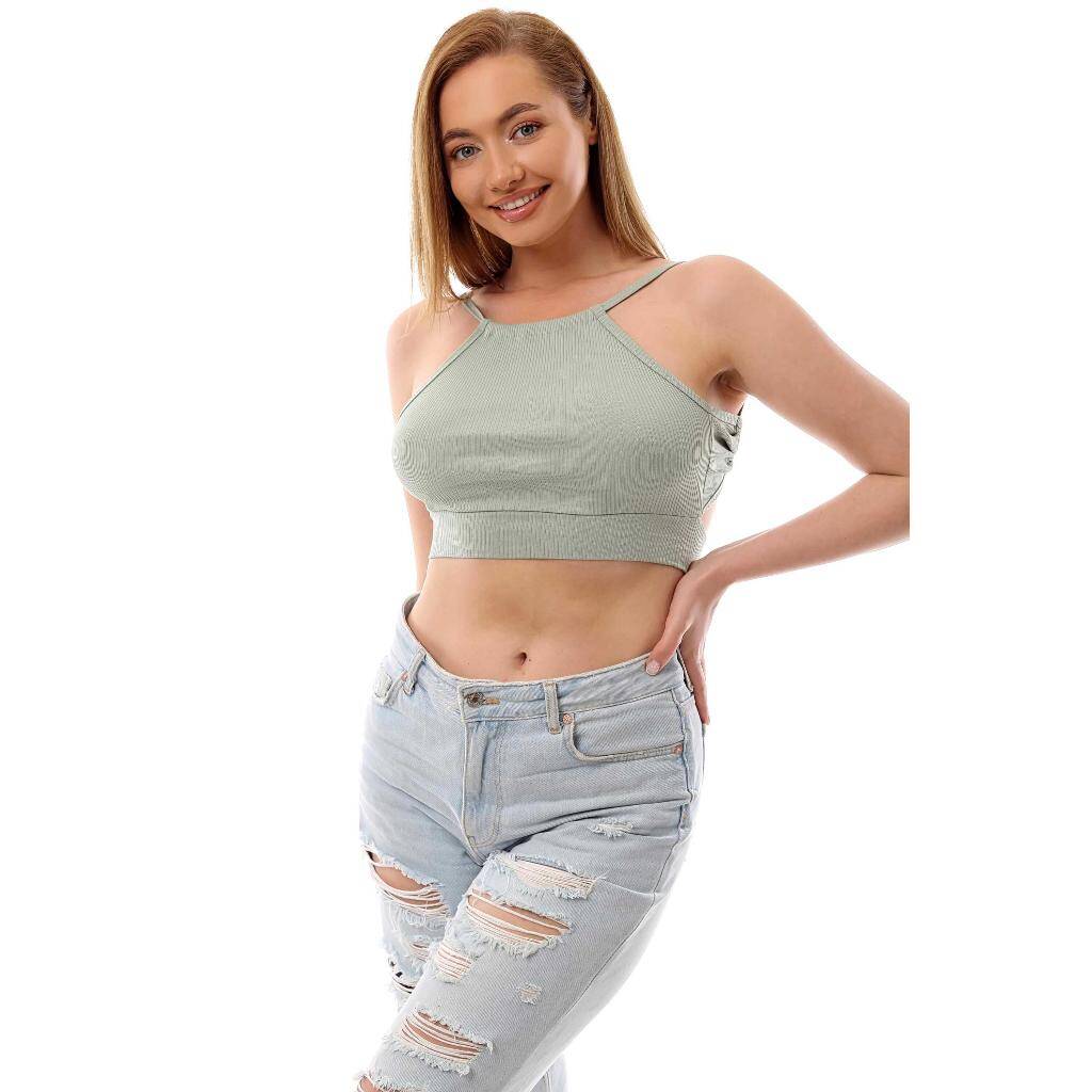 Fitilli Arkadan Bağlamalı Kemerli Crop Top Büstiyer mint 40300 - 3