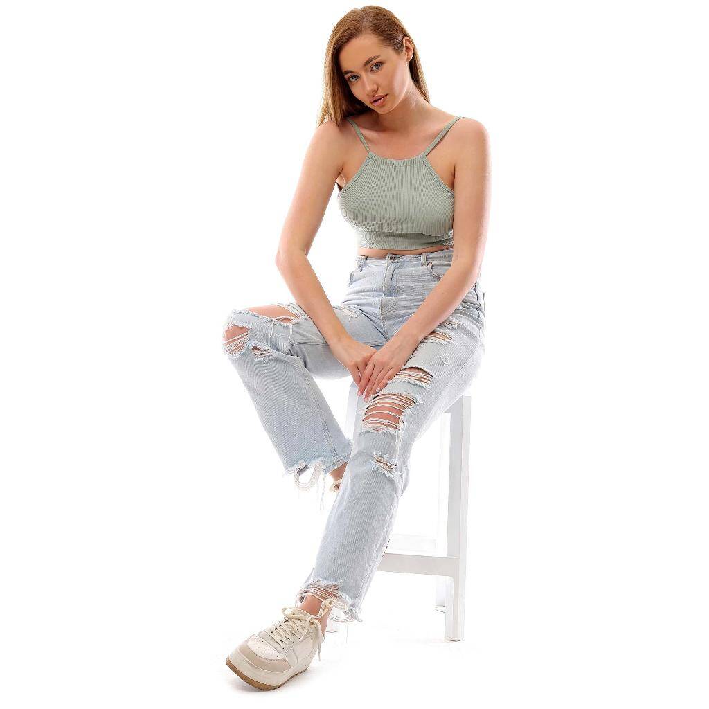 Fitilli Arkadan Bağlamalı Kemerli Crop Top Büstiyer mint 40300 - 4