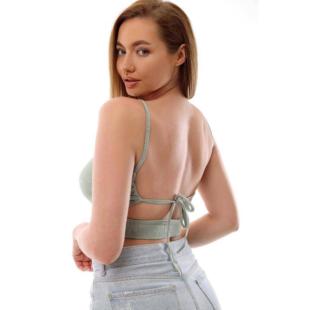 Fitilli Arkadan Bağlamalı Kemerli Crop Top Büstiyer mint 40300 - 5