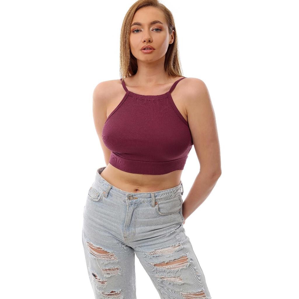 Fitilli Arkadan Bağlamalı Kemerli Crop Top Büstiyer Mor 40300 