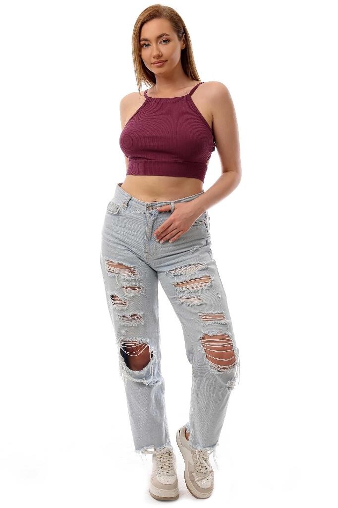 Fitilli Arkadan Bağlamalı Kemerli Crop Top Büstiyer Mor 40300 - 2