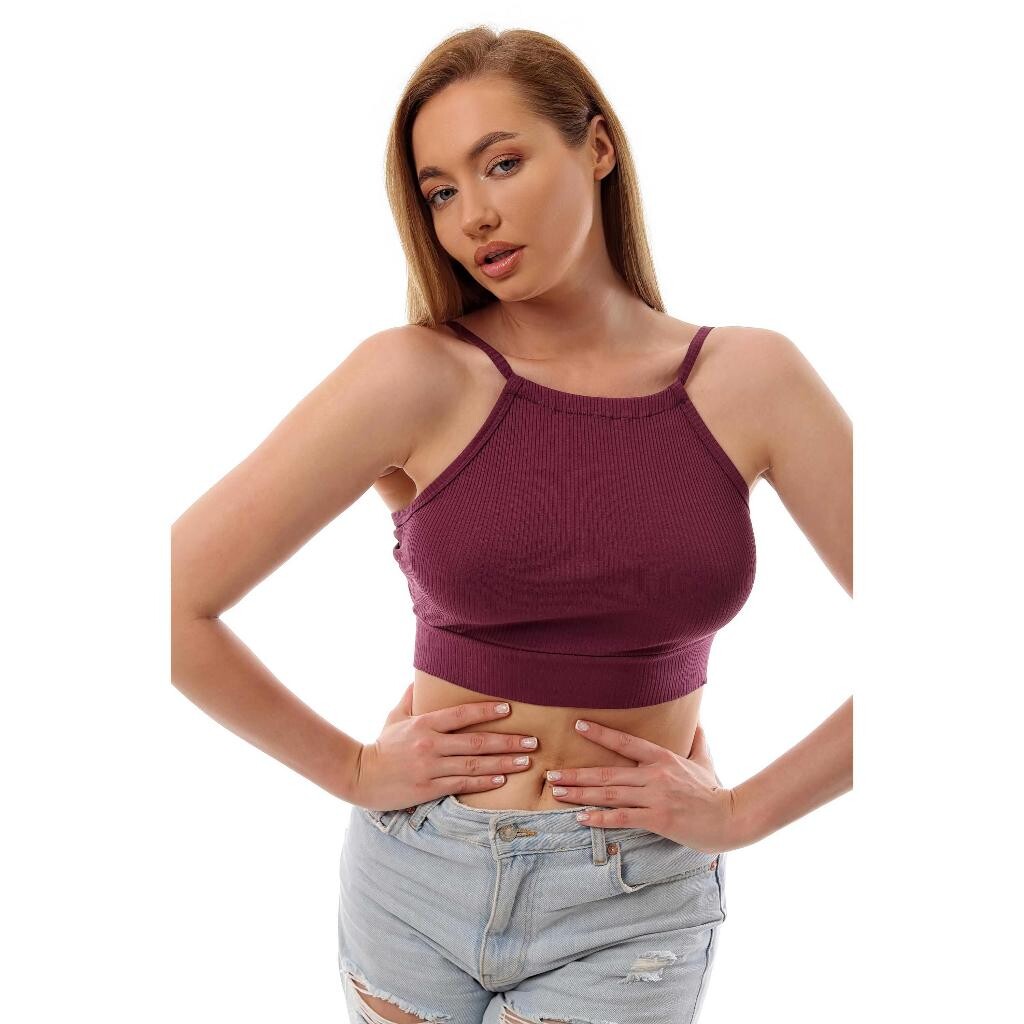 Fitilli Arkadan Bağlamalı Kemerli Crop Top Büstiyer Mor 40300 - 3