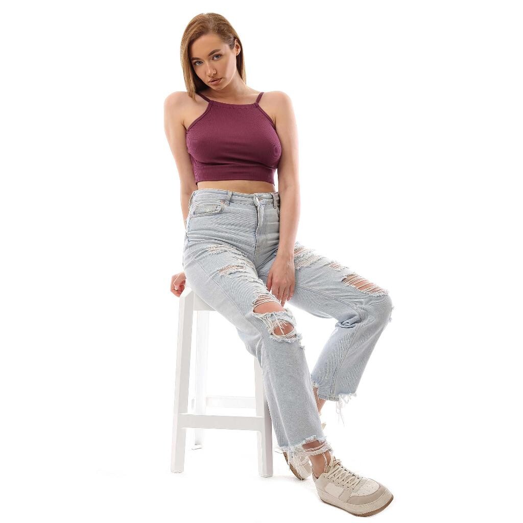 Fitilli Arkadan Bağlamalı Kemerli Crop Top Büstiyer Mor 40300 - 4