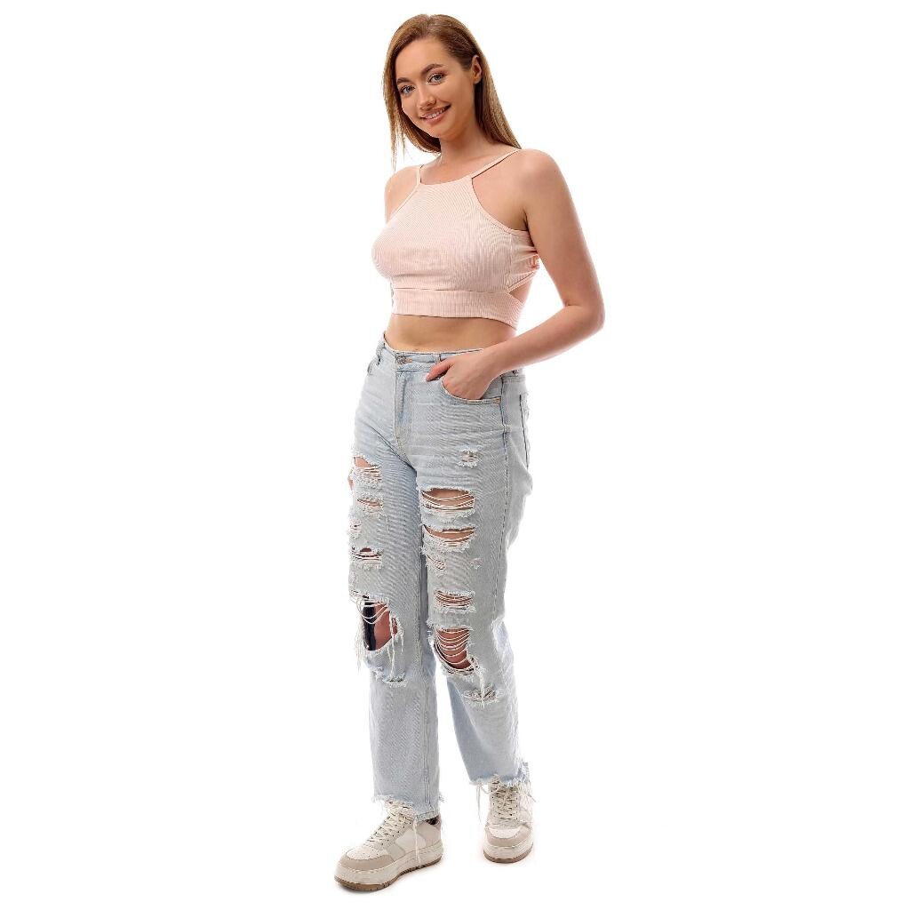 Fitilli Arkadan Bağlamalı Kemerli Crop Top Büstiyer Somon 40300 - 3