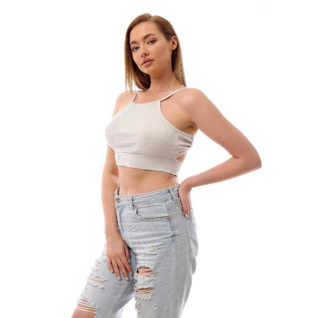 Fitilli Arkadan Bağlamalı Kemerli Crop Top Büstiyer Taş 40300 - 3