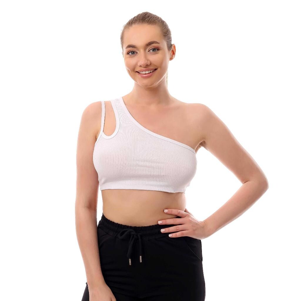 Fitilli Çapraz Askılı Crop Top Büstiyer Beyaz 35200 