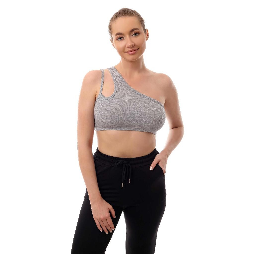 Fitilli Çapraz Askılı Crop Top Büstiyer Gri 35200 