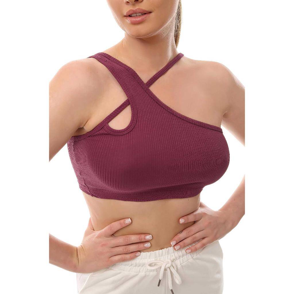 Fitilli Çapraz Askılı Crop Top Büstiyer Mor 35200 - 3