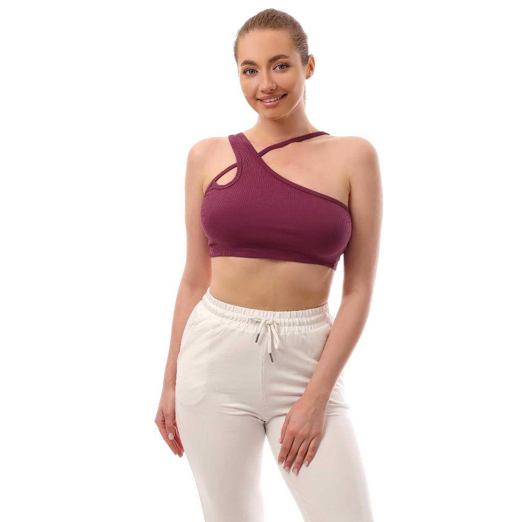 Fitilli Çapraz Askılı Crop Top Büstiyer Mor 35200 - 4