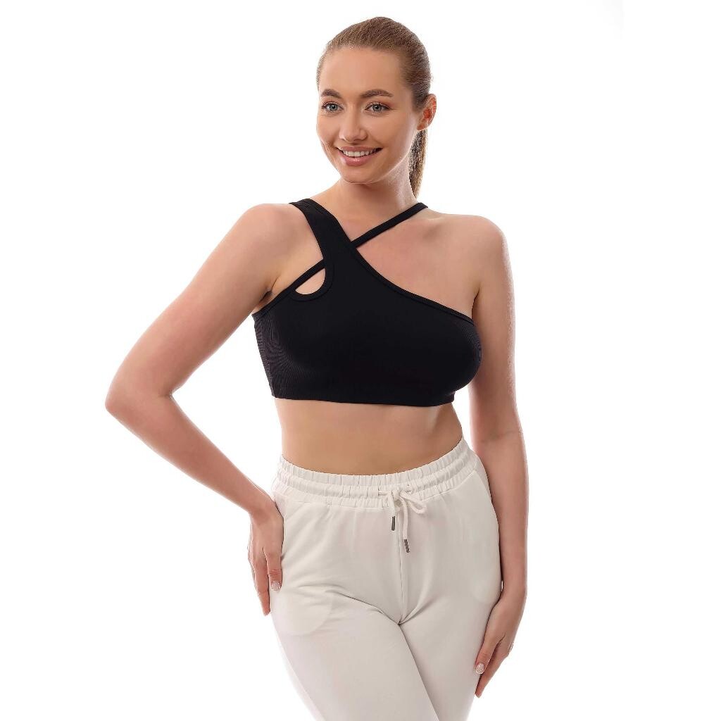 Fitilli Çapraz Askılı Crop Top Büstiyer Siyah 35200 - 1