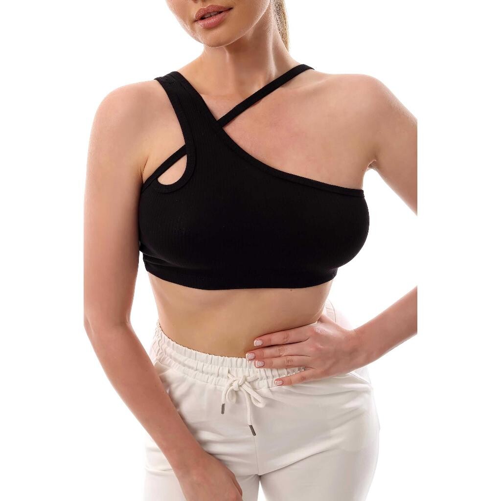 Fitilli Çapraz Askılı Crop Top Büstiyer Siyah 35200 - 3