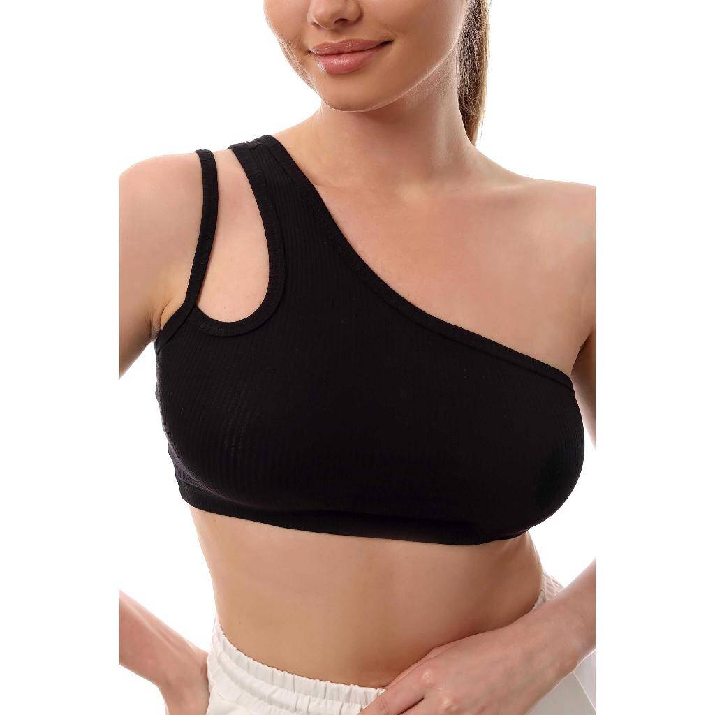 Fitilli Çapraz Askılı Crop Top Büstiyer Siyah 35200 - 4