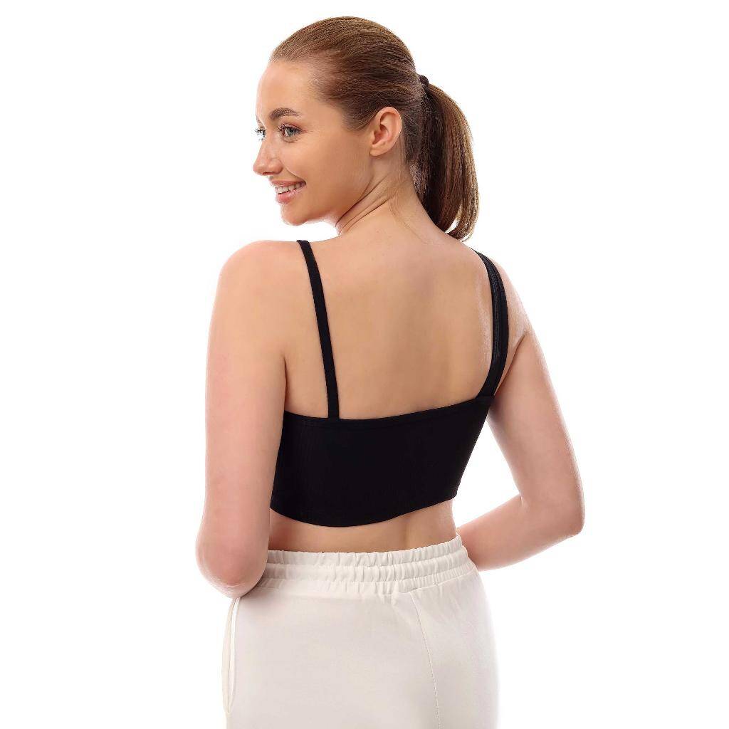 Fitilli Çapraz Askılı Crop Top Büstiyer Siyah 35200 - 5