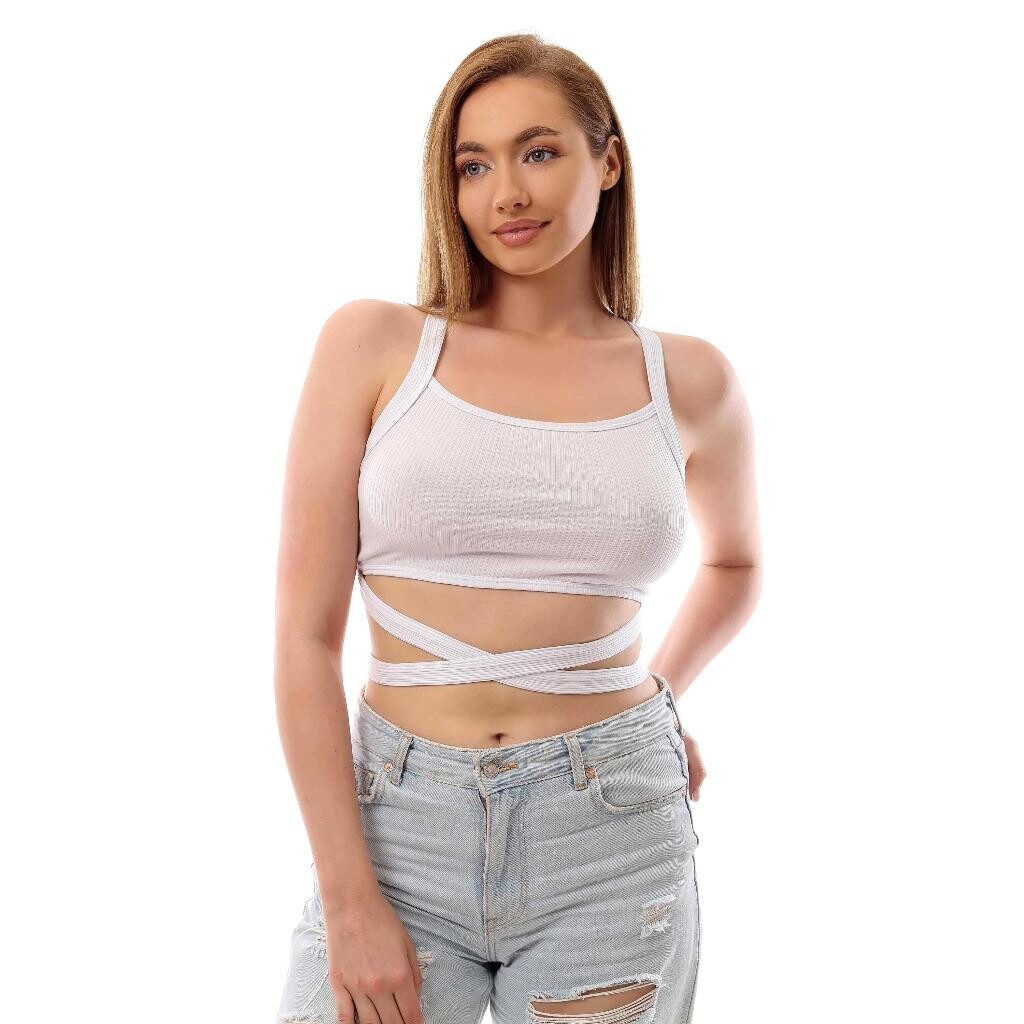 Fitilli Çapraz Bağlamalı Crop Top Büstiyer Beyaz 35400 