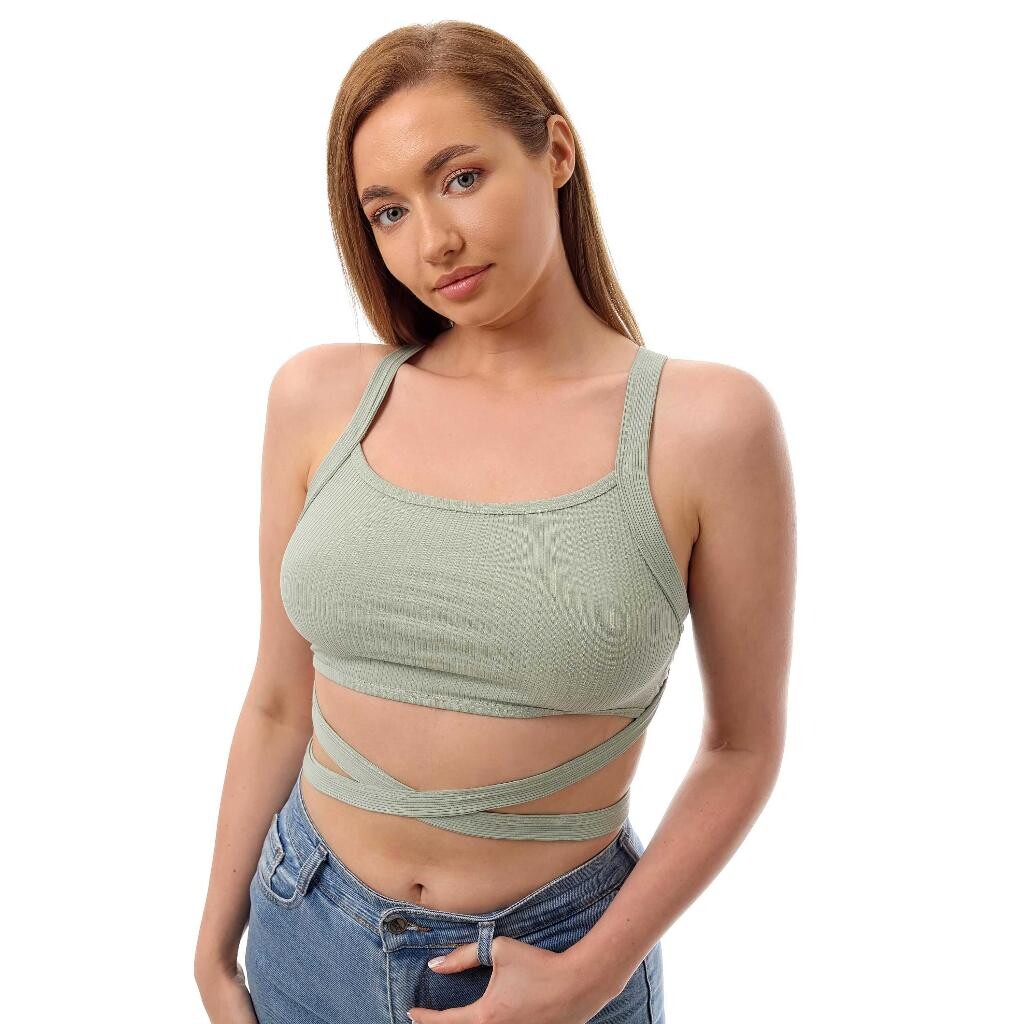 Fitilli Çapraz Bağlamalı Crop Top Büstiyer Mint 35400 