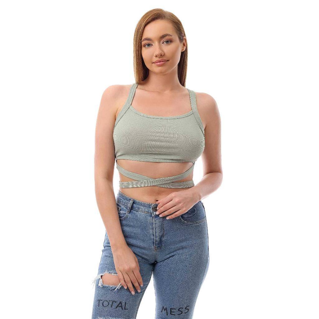 Fitilli Çapraz Bağlamalı Crop Top Büstiyer Mint 35400 - 3