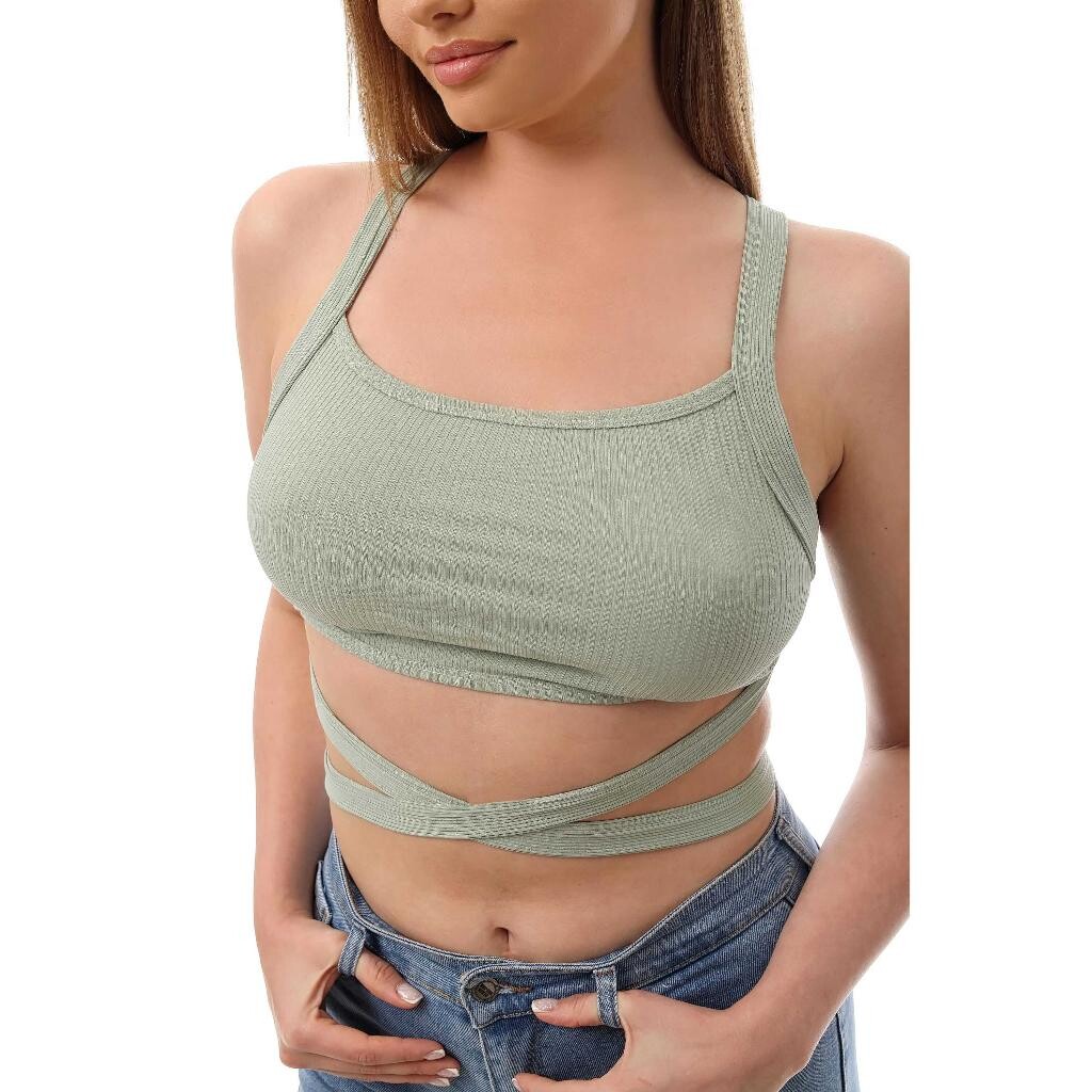 Fitilli Çapraz Bağlamalı Crop Top Büstiyer Mint 35400 - 4