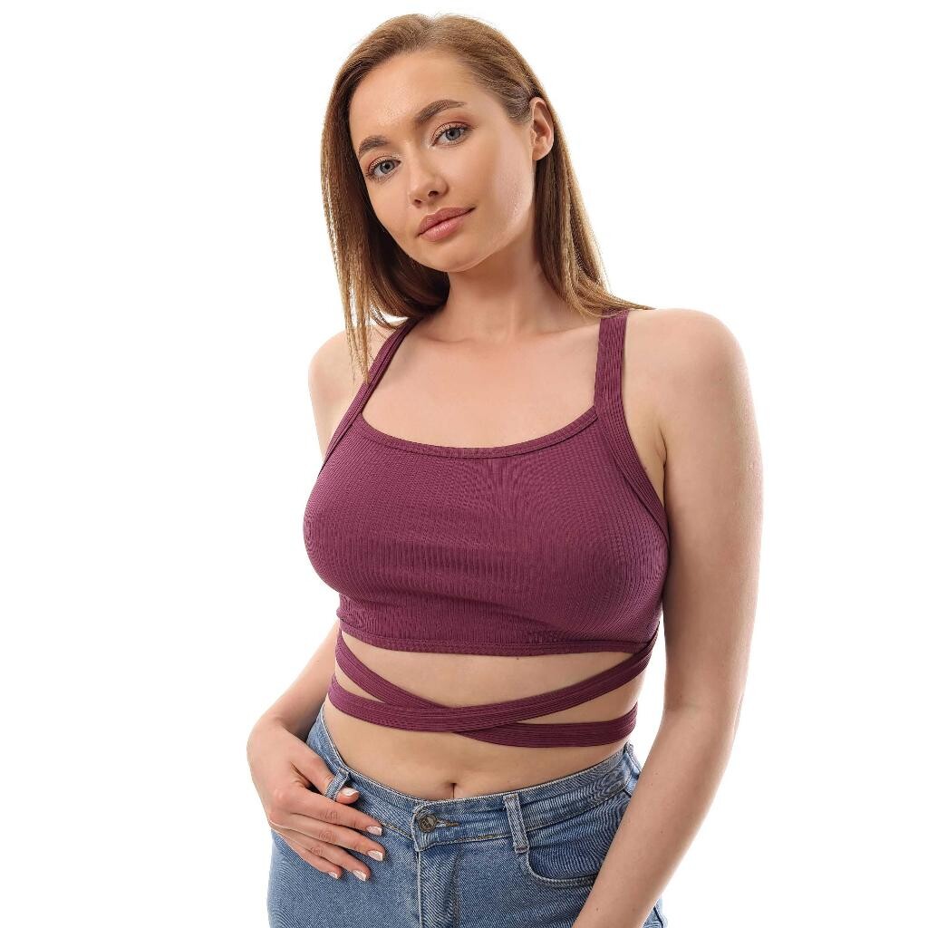 Fitilli Çapraz Bağlamalı Crop Top Büstiyer Mor 35400 