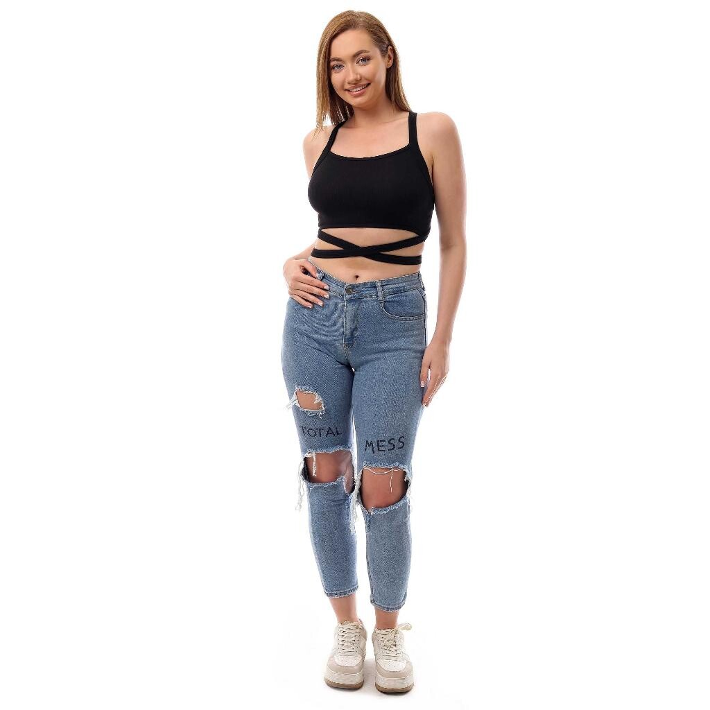 Fitilli Çapraz Bağlamalı Crop Top Büstiyer Siyah 35400 - 2