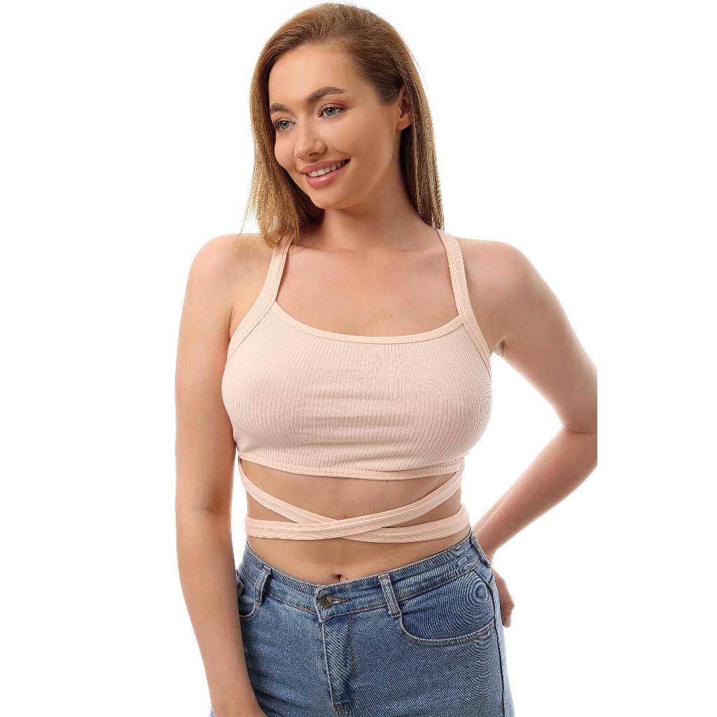 Fitilli Çapraz Bağlamalı Crop Top Büstiyer Somon 35400 - 1