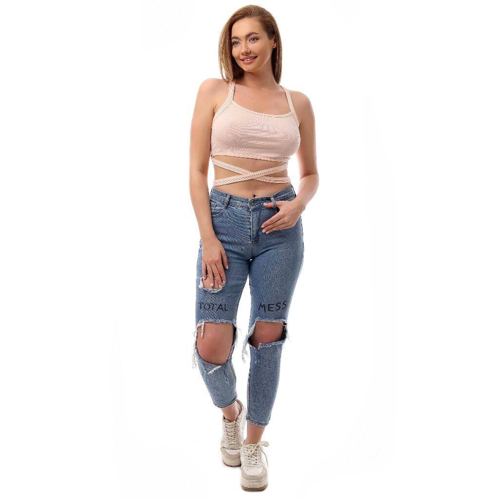 Fitilli Çapraz Bağlamalı Crop Top Büstiyer Somon 35400 - 2