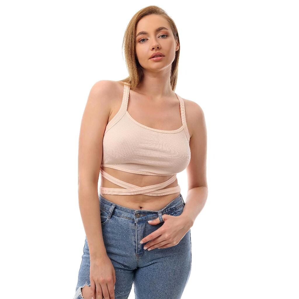 Fitilli Çapraz Bağlamalı Crop Top Büstiyer Somon 35400 - 3