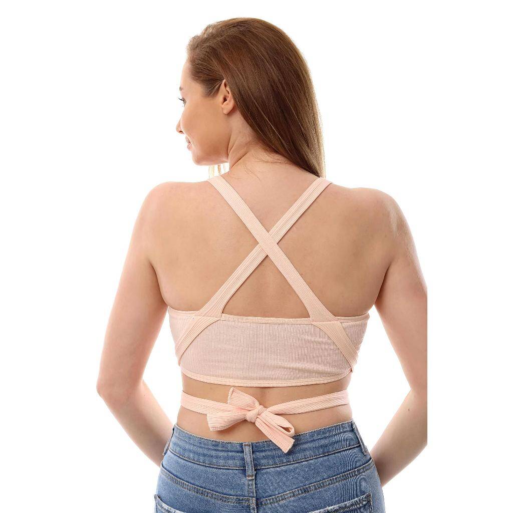 Fitilli Çapraz Bağlamalı Crop Top Büstiyer Somon 35400 - 5