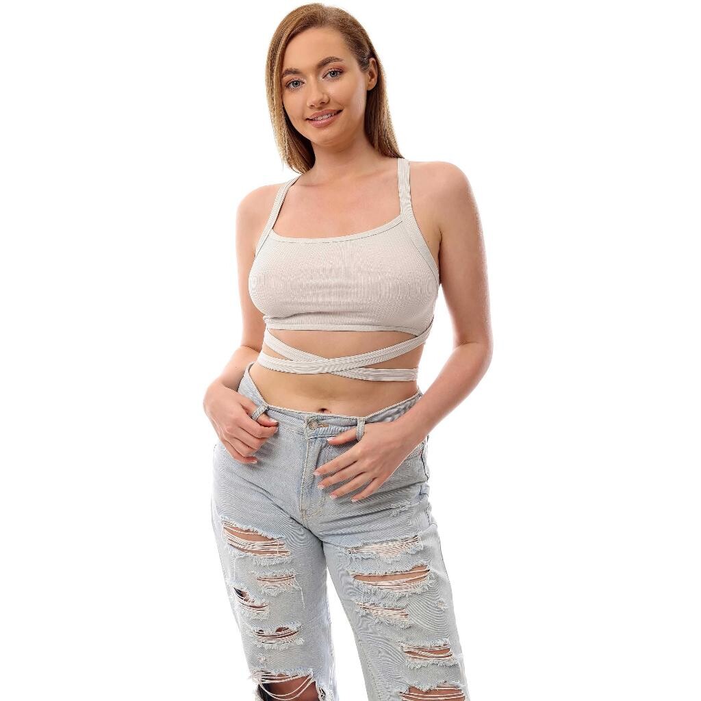 Fitilli Çapraz Bağlamalı Crop Top Büstiyer Taş 35400 - 1