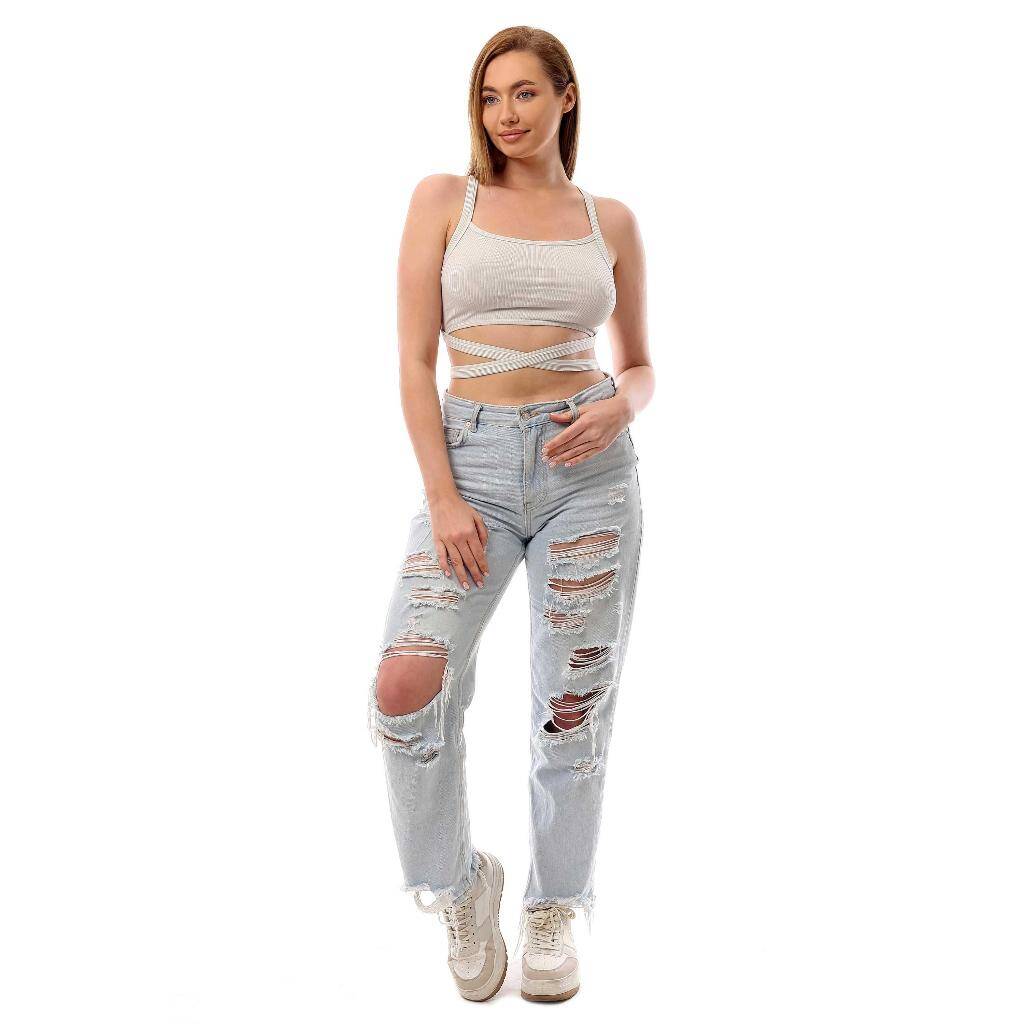 Fitilli Çapraz Bağlamalı Crop Top Büstiyer Taş 35400 - 2