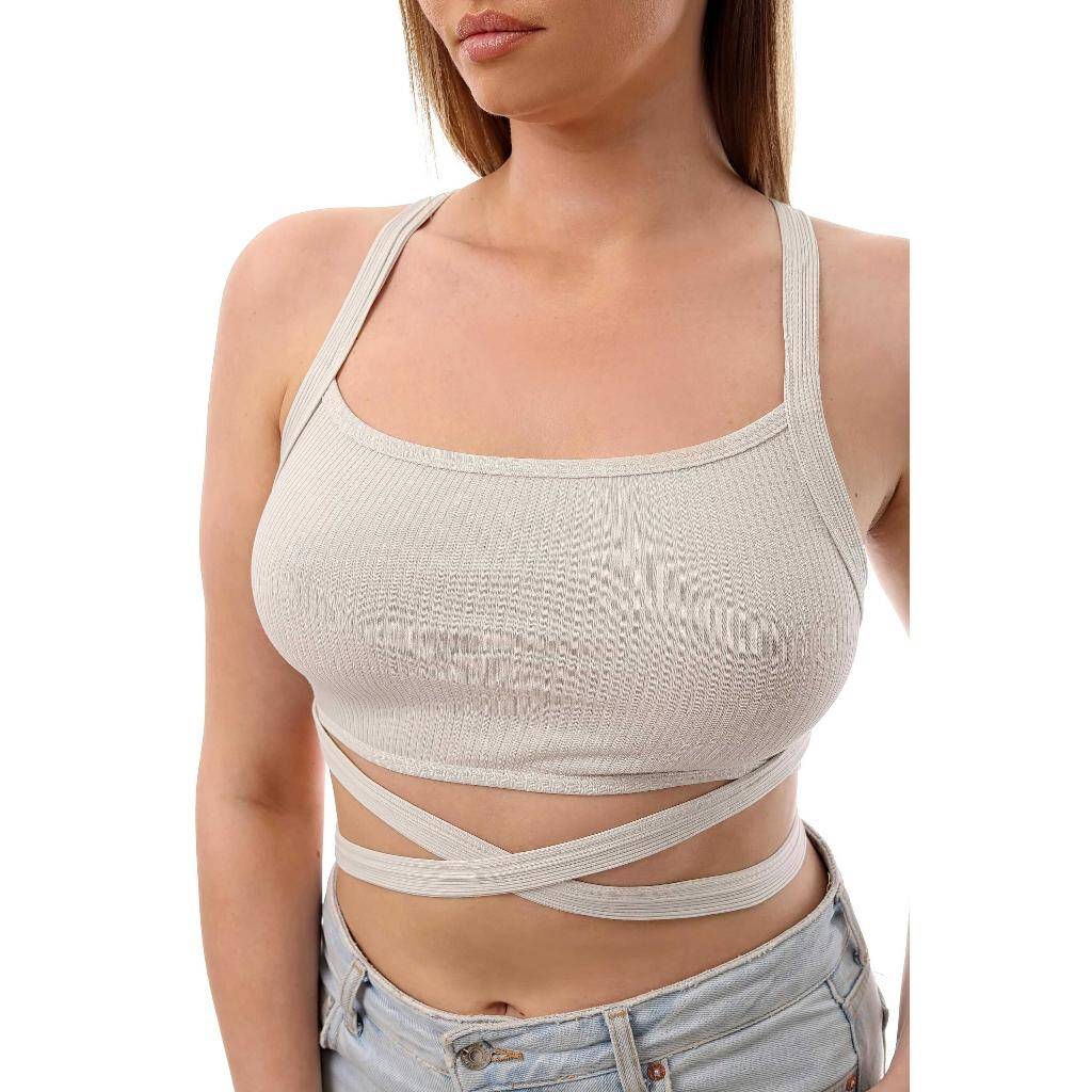 Fitilli Çapraz Bağlamalı Crop Top Büstiyer Taş 35400 - 3