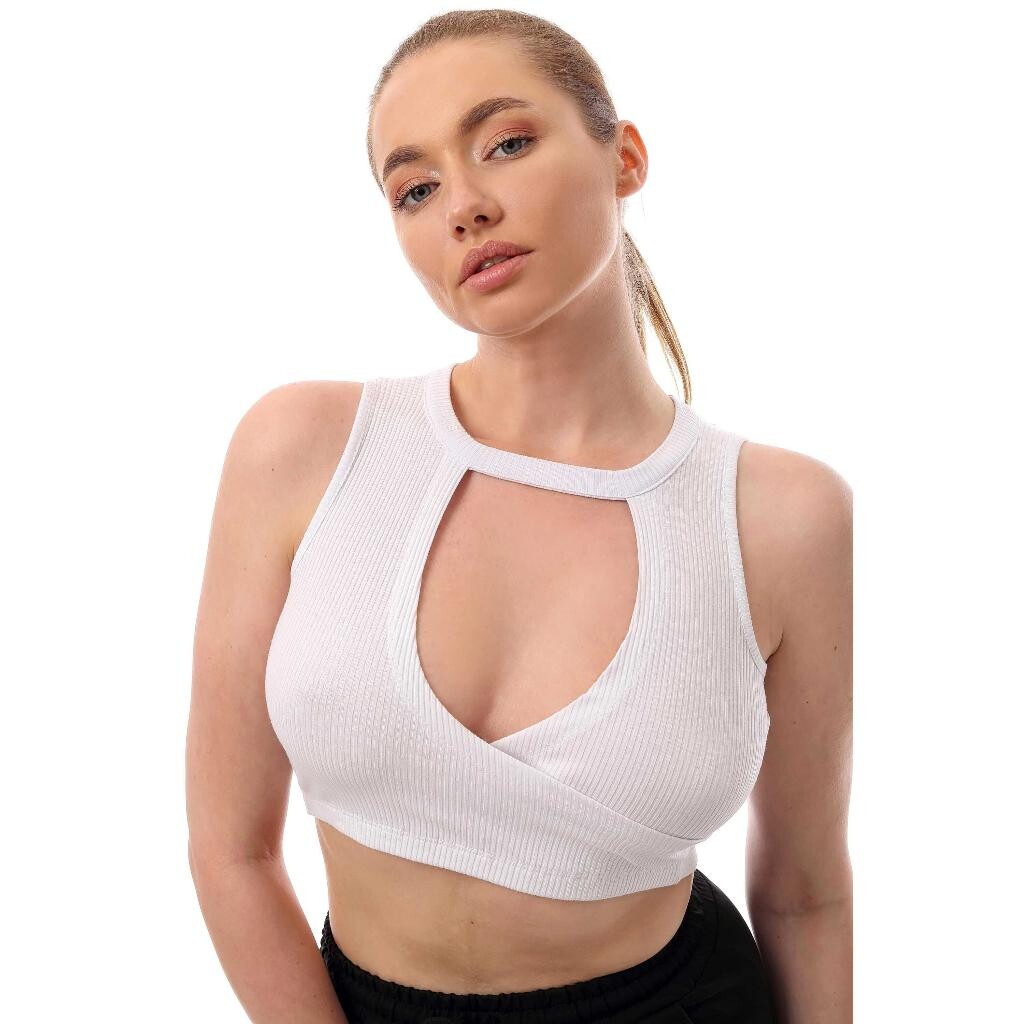 Fitilli Göğüs Pencere Detaylı Crop Top Büstiyer Beyaz 37400 