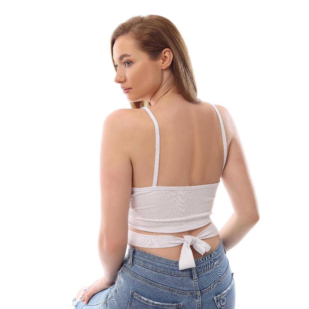 Fitilli İnce Askılı Arkadan Bağlamalı Crop Top Büstiyer Beyaz 37300 - 4