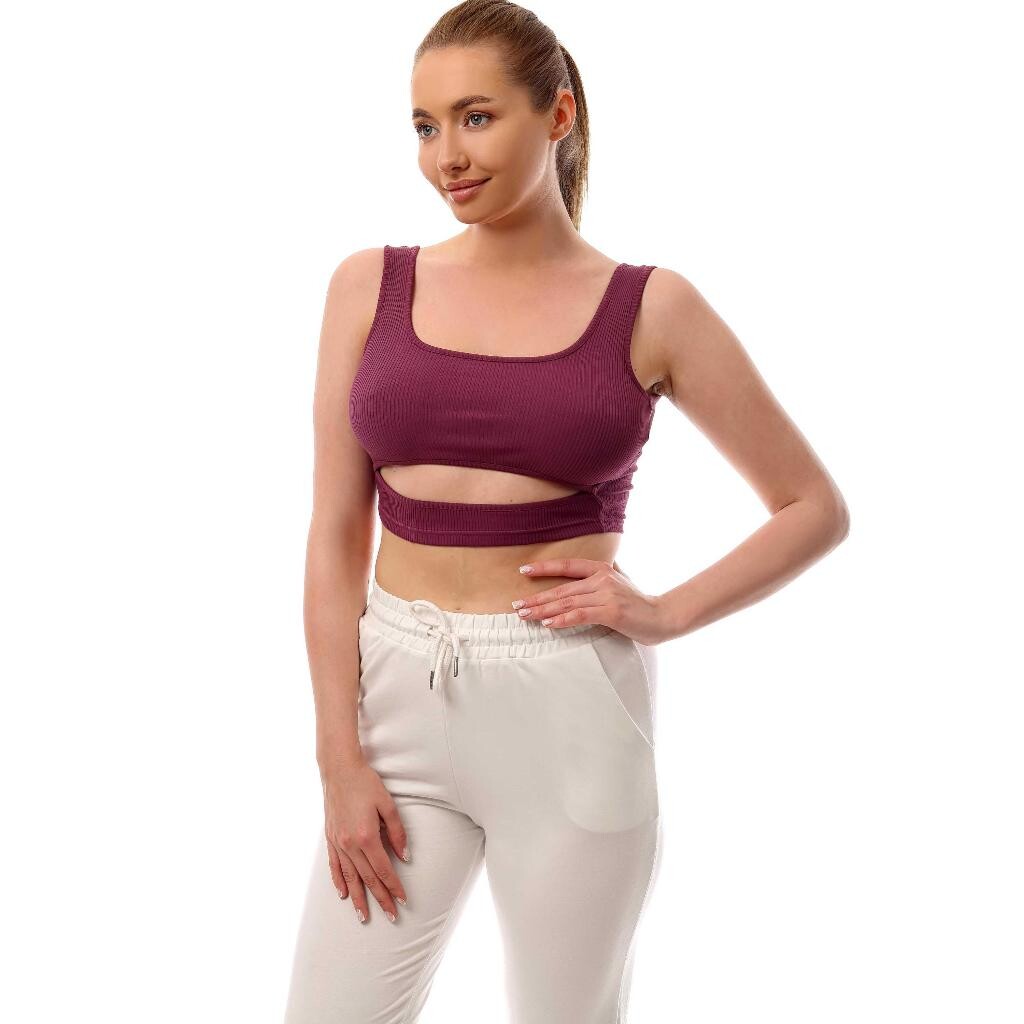 Fitilli Pencere Detaylı Crop Top Büstiyer Mor 38600 - 1