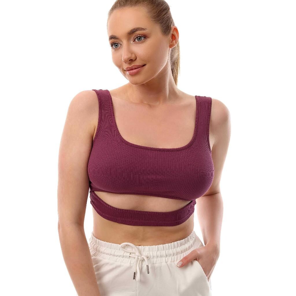 Fitilli Pencere Detaylı Crop Top Büstiyer Mor 38600 - 3