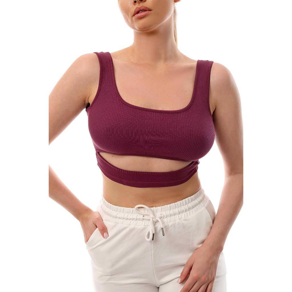 Fitilli Pencere Detaylı Crop Top Büstiyer Mor 38600 - 4