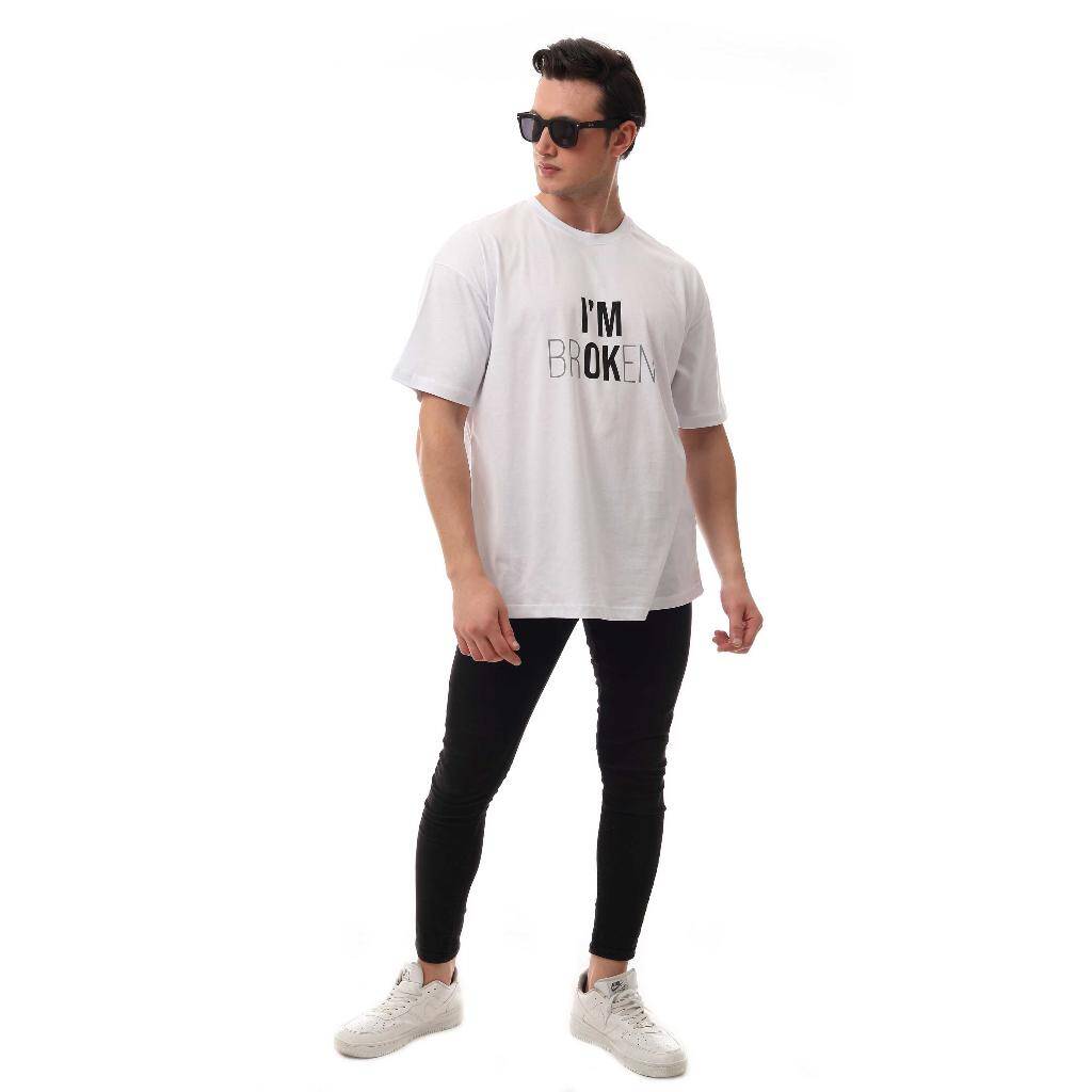 I'm Ok Relaxed Oversize Basic Erkek T-shirt Beyaz 6000 - 3