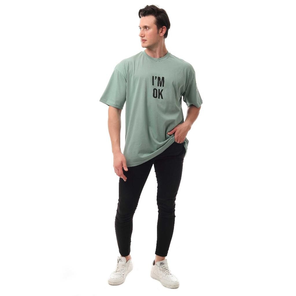 I'm Ok Relaxed Oversize Basic Erkek T-shirt Mint 6000 - 2