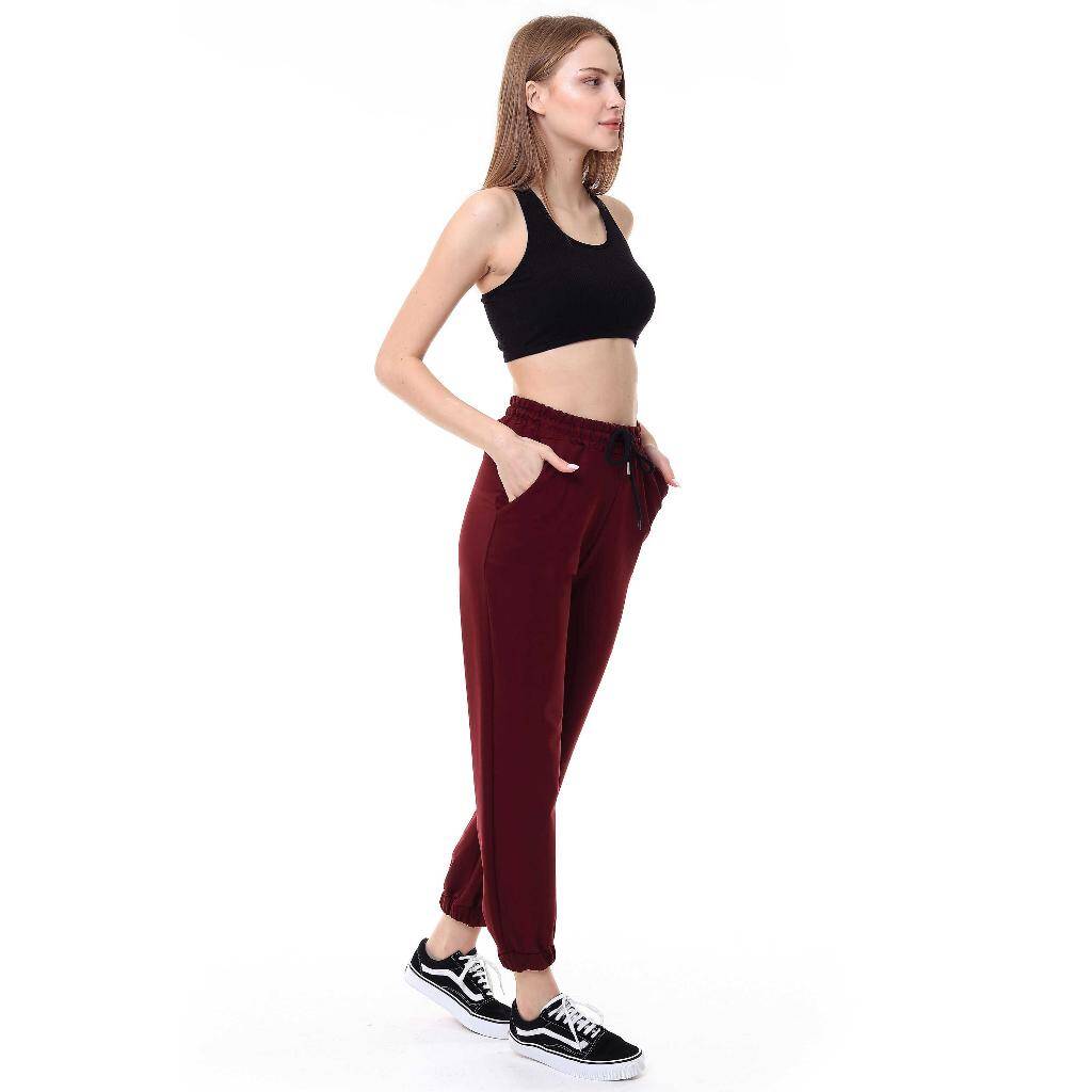 Kadın Bol Kesim Jogger Tek Alt Eşofman Bordo 3004 - 2