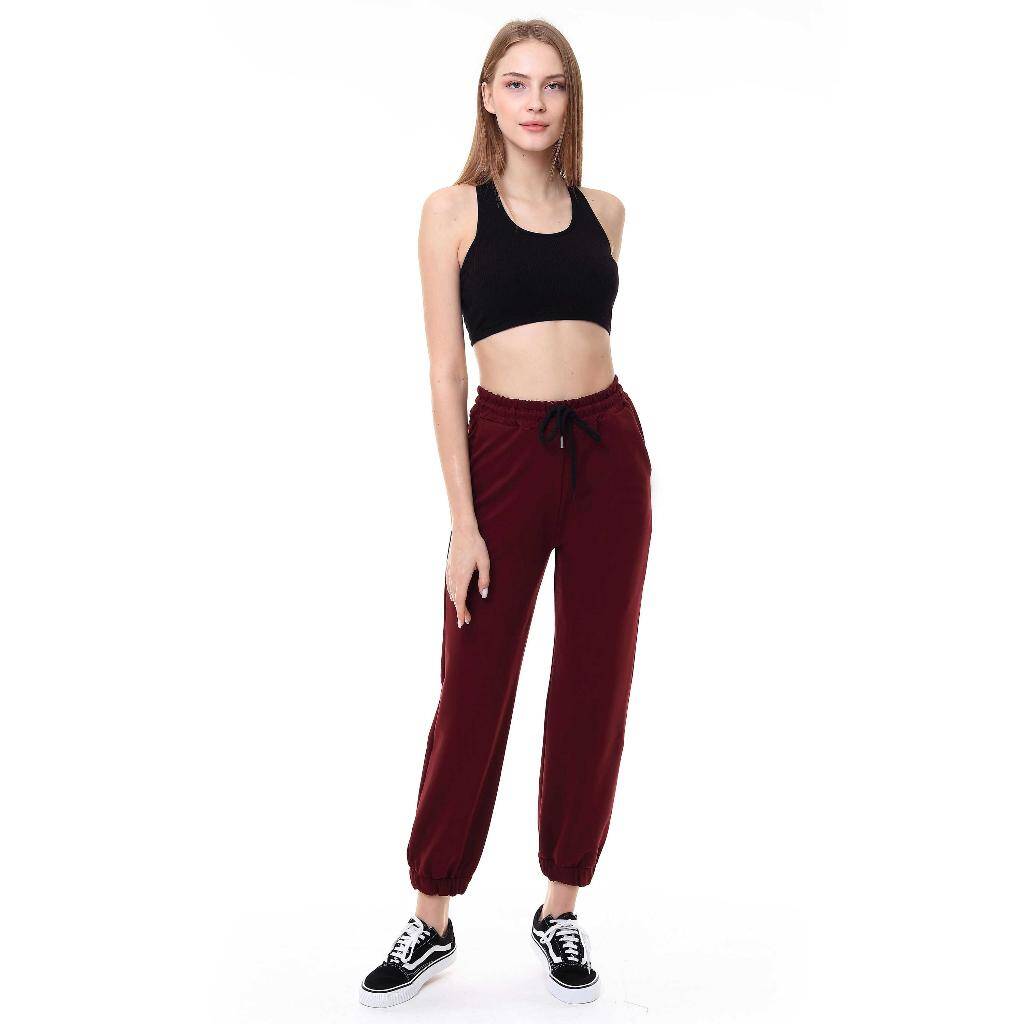 Kadın Bol Kesim Jogger Tek Alt Eşofman Bordo 3004 - 3