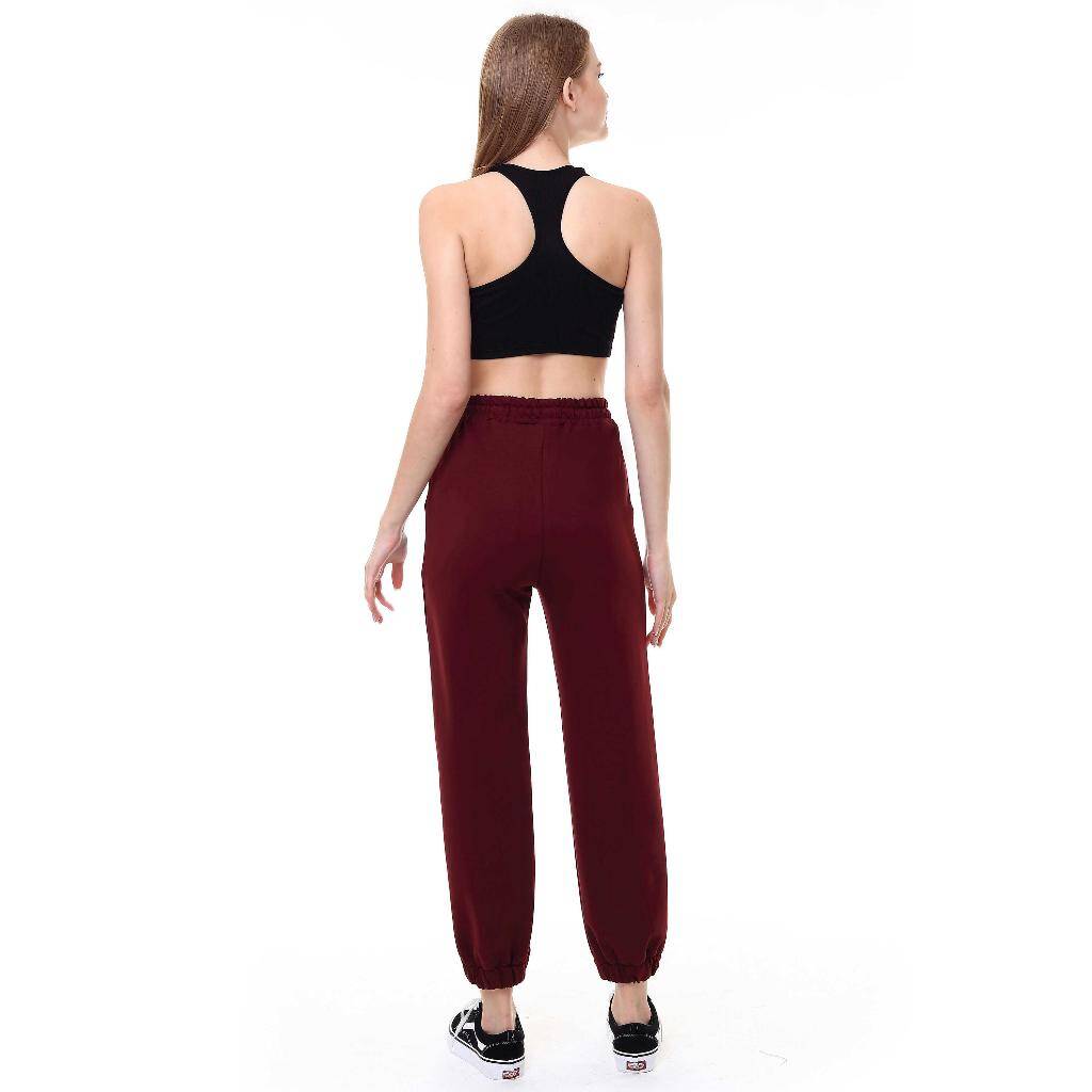 Kadın Bol Kesim Jogger Tek Alt Eşofman Bordo 3004 - 5