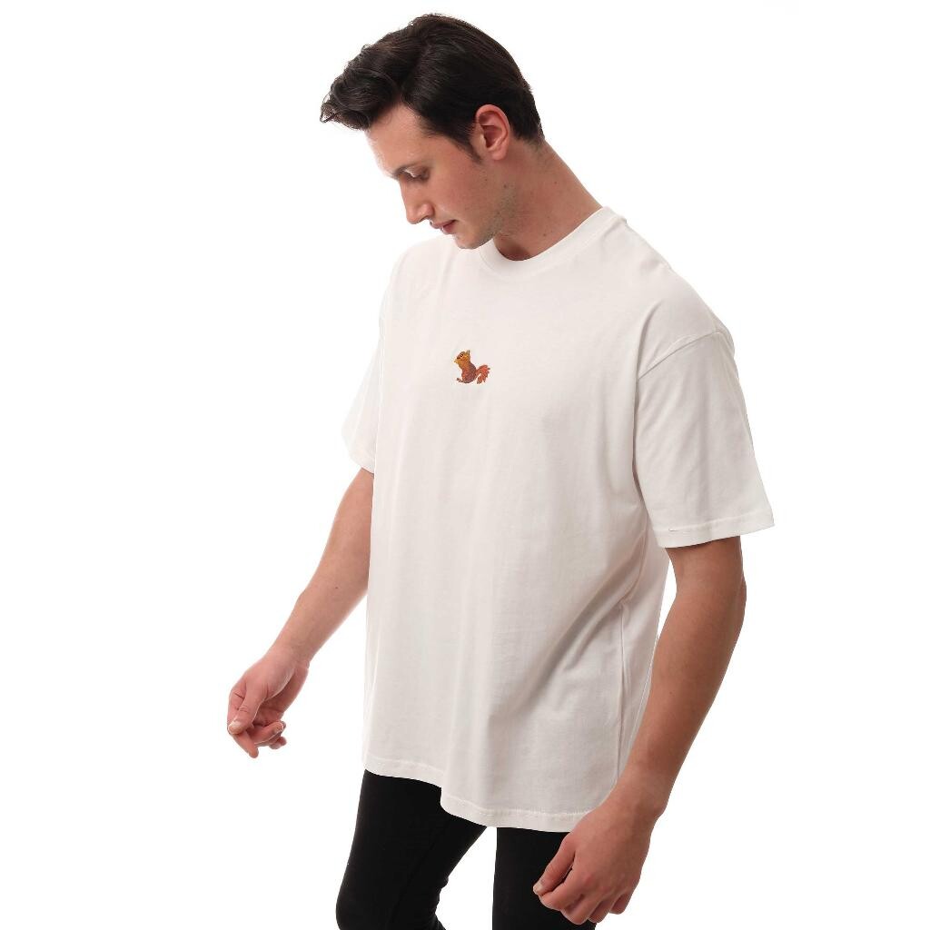 Sincap Nakışlı Relaxed Oversize Basic Erkek T-shirt Ekru 6001 - 1