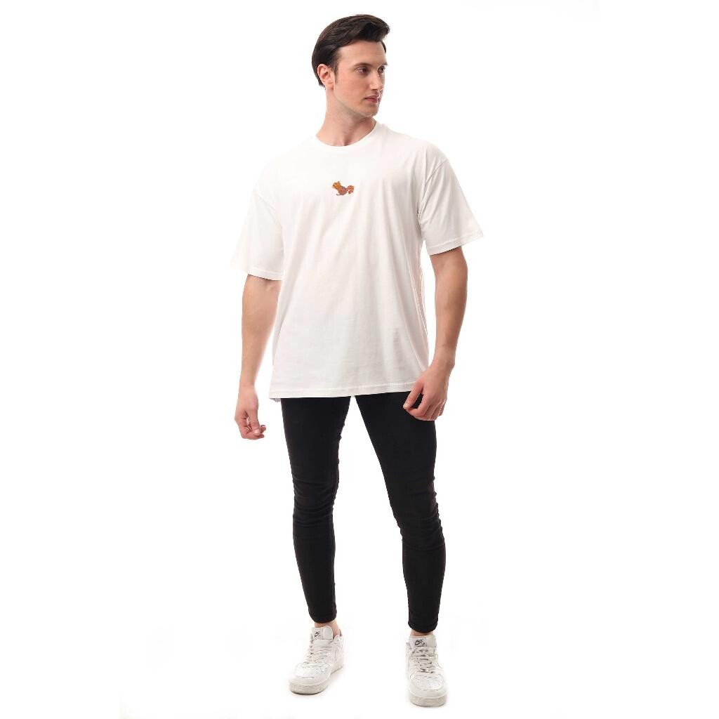 Sincap Nakışlı Relaxed Oversize Basic Erkek T-shirt Ekru 6001 - 2