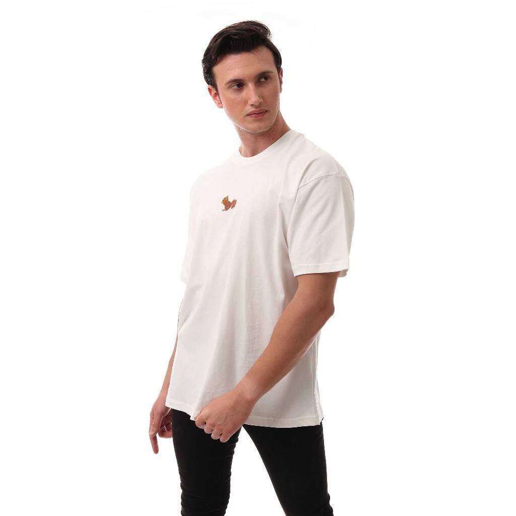 Sincap Nakışlı Relaxed Oversize Basic Erkek T-shirt Ekru 6001 - 3