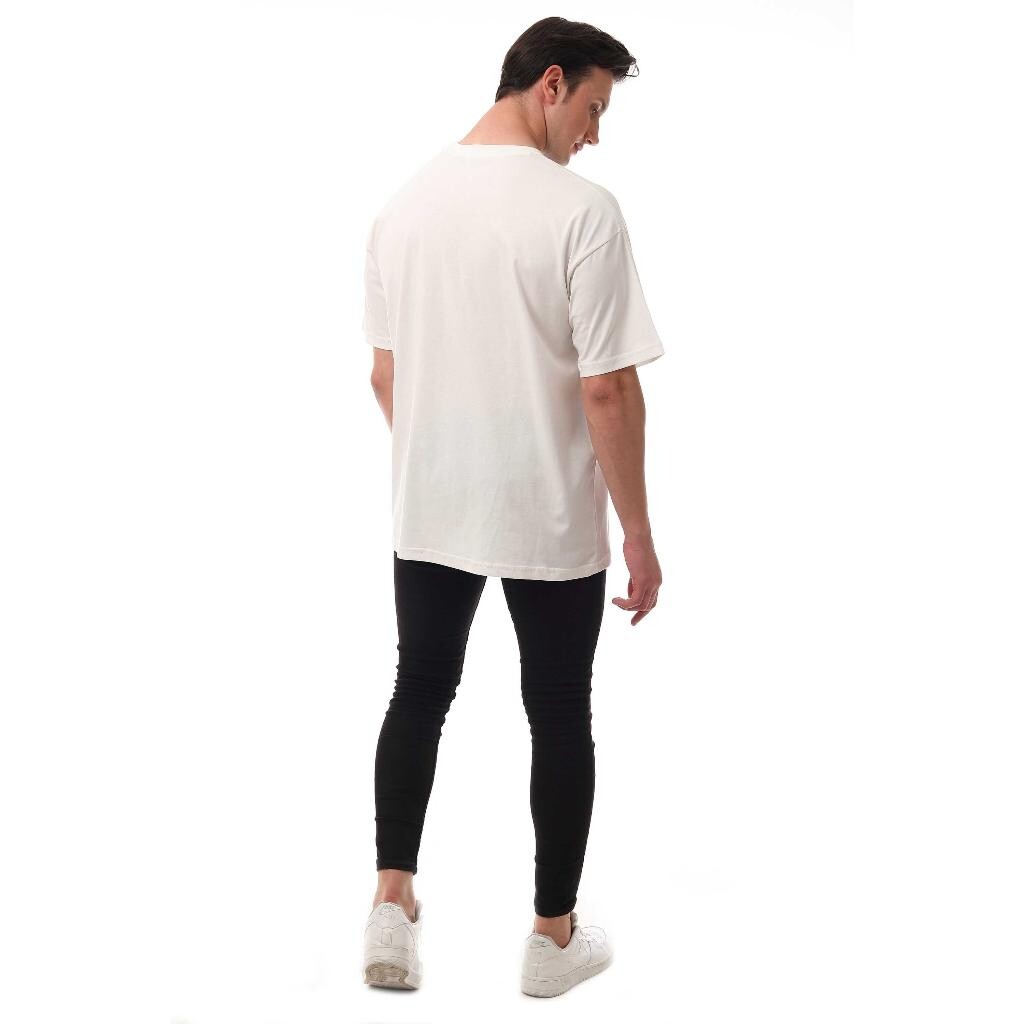 Sincap Nakışlı Relaxed Oversize Basic Erkek T-shirt Ekru 6001 - 5