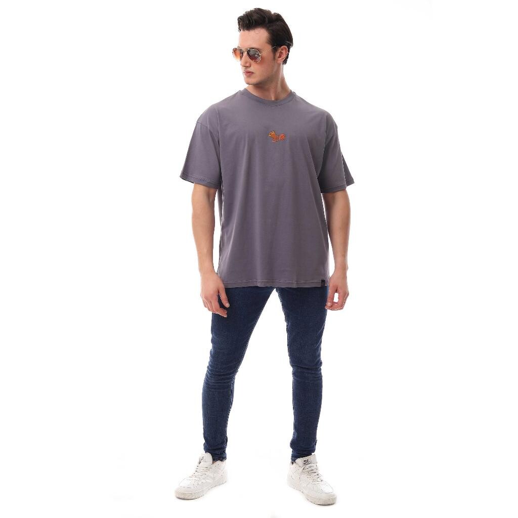 Sincap Nakışlı Relaxed Oversize Basic Erkek T-shirt Füme 6001 - 2