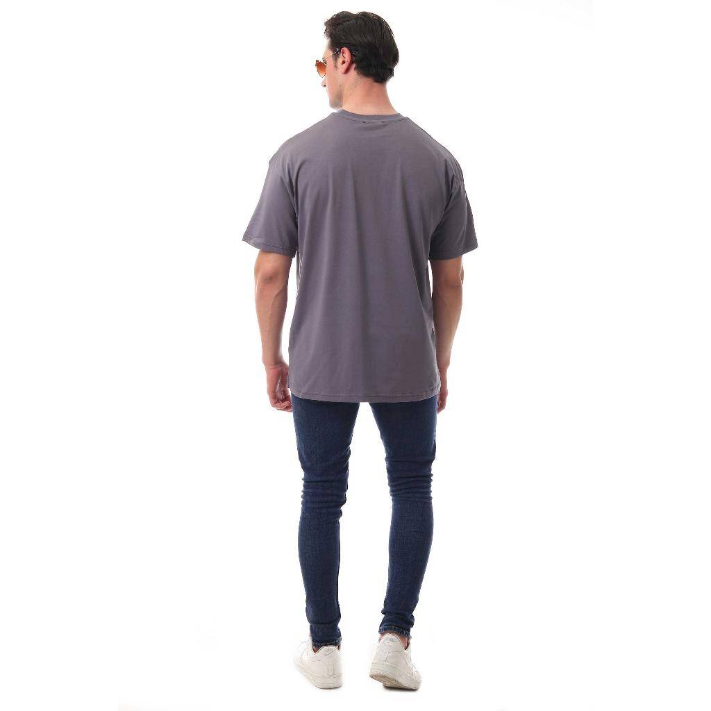 Sincap Nakışlı Relaxed Oversize Basic Erkek T-shirt Füme 6001 - 5