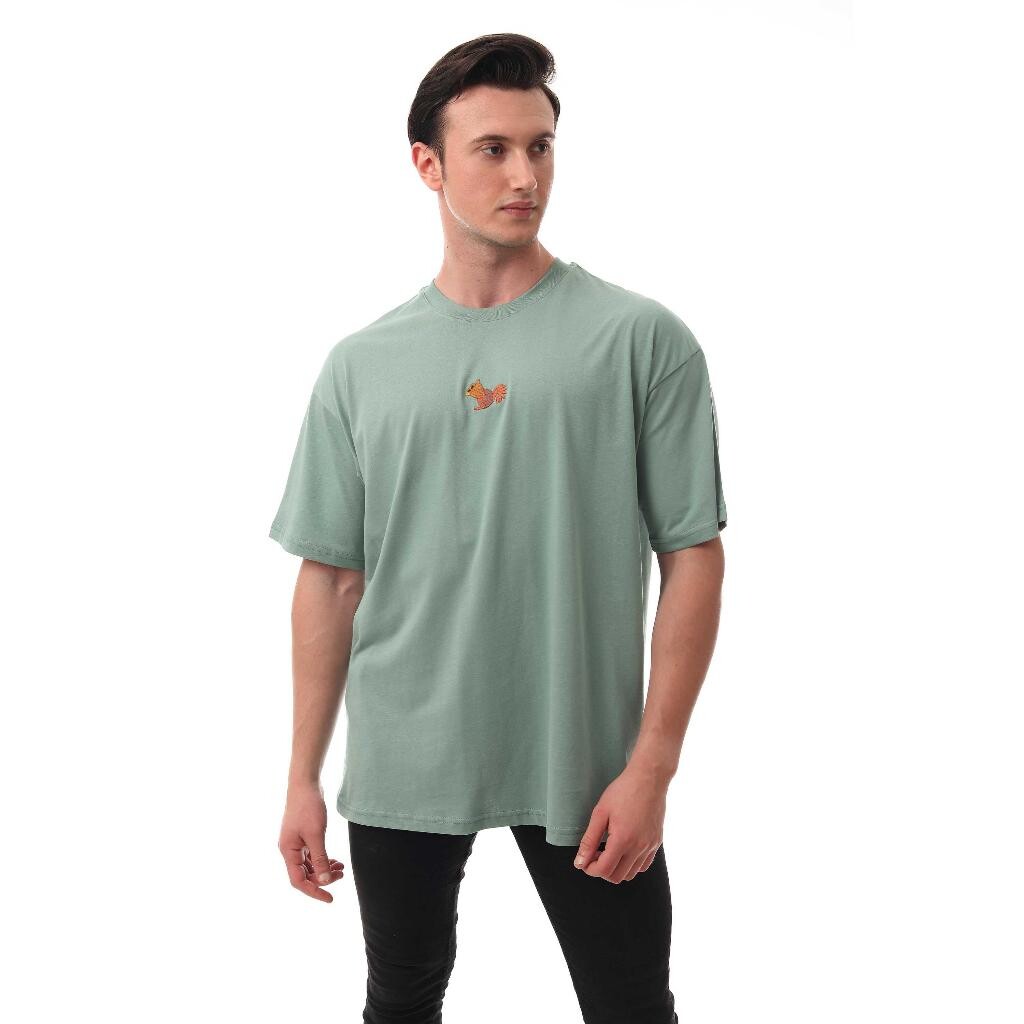 Sincap Nakışlı Relaxed Oversize Basic Erkek T-shirt Mint 6001 